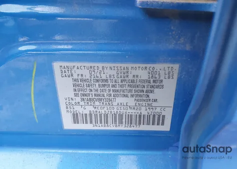 2021 Nissan Sentra Sv Xtronic Cvt z USA, uszkodzony, nr VIN 3N1AB8CV8MY328477